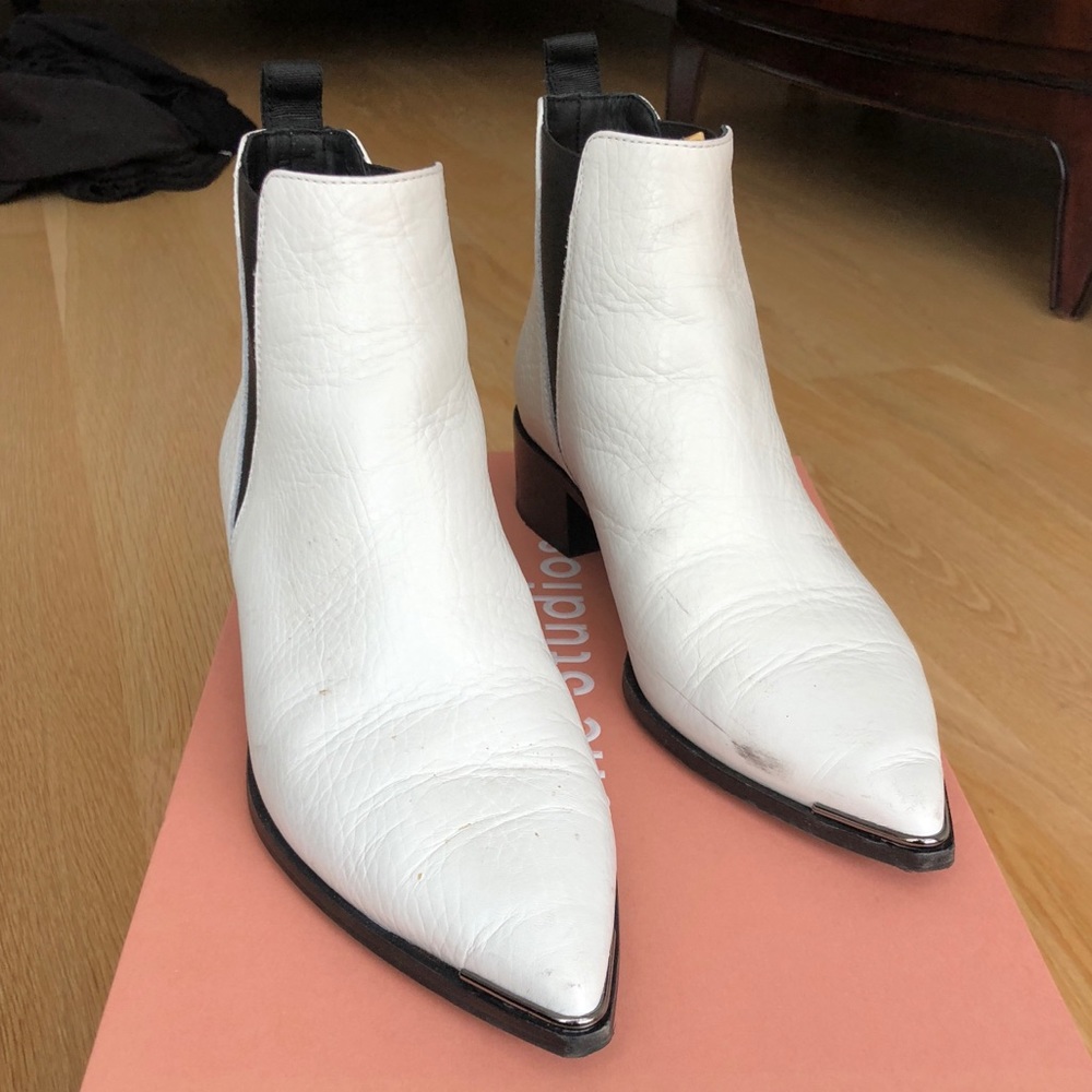 Acne studios white leather bootie size 38